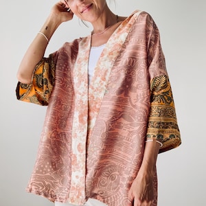 silky shirt patchwork colorful vintage retro boho top unisex hippie oversized free size blouse funky party festival concert loose blouse