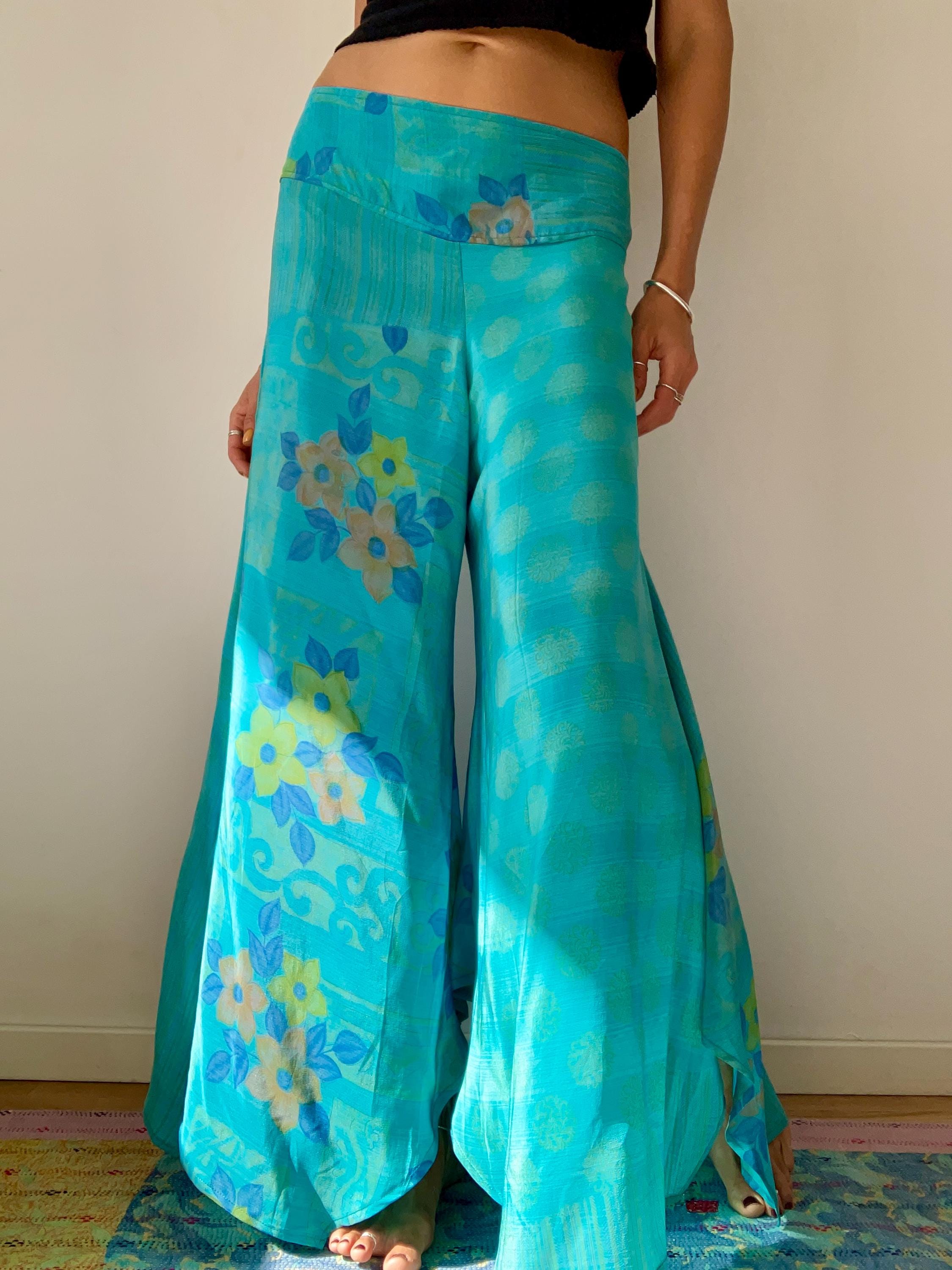 Silk palazzo pants wide leg boho trouser for daily wear relaxed fit summer trousers lightweight breezy pants comfy floaty fit bell trousers
