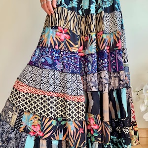 Gestreifter Patchwork-Rock Boho Hippie Gypsie langer fließender Rock Alltag lockerer bescheidener Bauernrock ausgestellter bequemer herbstlicher Rock