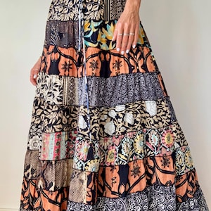 Wide patchwork skirt loose floaty maxi skirt for summer light breezy daily wear boho skirt casual and party  colorful comfy skirt