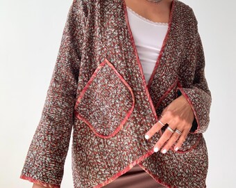 Kantha Jacke kurzer Mantel im Hippie-Stil aus Vintage-Mantel mit offener Vorderseite, leichter, bequemer Mantel, natürliche Jacke im Boho-Stil