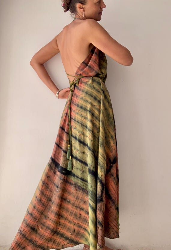 summer maxi dress backless with tie Buy Dye Silk Sundress Light Comfy Spaghetti Strap Dress Long Halter Dress Holiday Vacation Dress for the Beach Online in India Size CN/US:L / 8