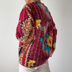 Boho kantha coat for spring oversized hippie reversible coat vintage style soft jacket loose free size open front quilted handcrafted jacket image 7