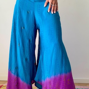 Extra loose bell bottoms embroidered flared boho chic style silk pants comfy palazzo trousers breezy wide leg pants for every occasion