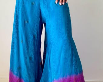 Extra loose bell bottoms embroidered flared boho chic style silk pants comfy palazzo trousers breezy wide leg pants for every occasion