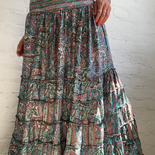 embroidered skirt banjara ethnic belt skirt party festival long flowy frilled skirt tiered flared hippie gypsie dancer long blue skirt