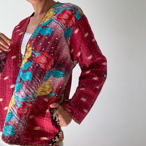 Boho kantha coat for spring oversized hippie reversible coat vintage style soft jacket loose free size open front quilted handcrafted jacket image 8