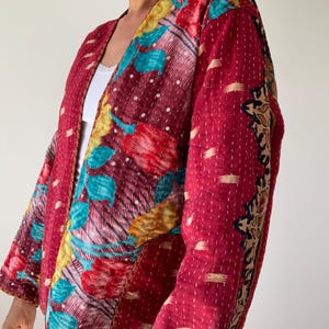 Boho kantha coat for spring oversized hippie reversible coat vintage style soft jacket loose free size open front quilted handcrafted jacket image 3