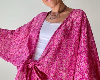 Zijden top wikkel stropdas voorkant lichtgewicht shirt ademend doorschijnende blouse boho hippie vintage top heldere comfortabele oversized bolero bolero