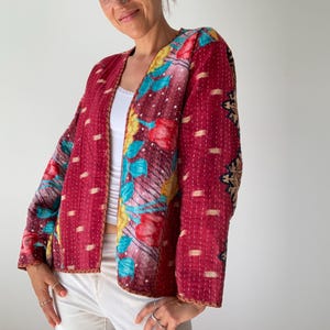 Boho kantha coat for spring oversized hippie reversible coat vintage style soft jacket loose free size open front quilted handcrafted jacket image 9