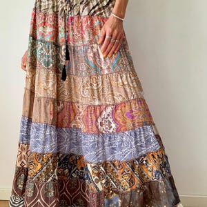 saia de patchwork em camadas boho outono colorido divertido festa festival exótico cigano saia longa núcleo de fada sereia núcleo babados menina alta saia longa