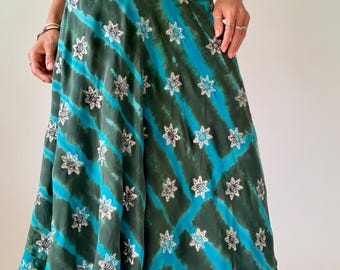 Silk wrap skirt floral boho hippie long lined circle skirt embroidered sequined comfy free size maxi skirt gypsie floral summer festival