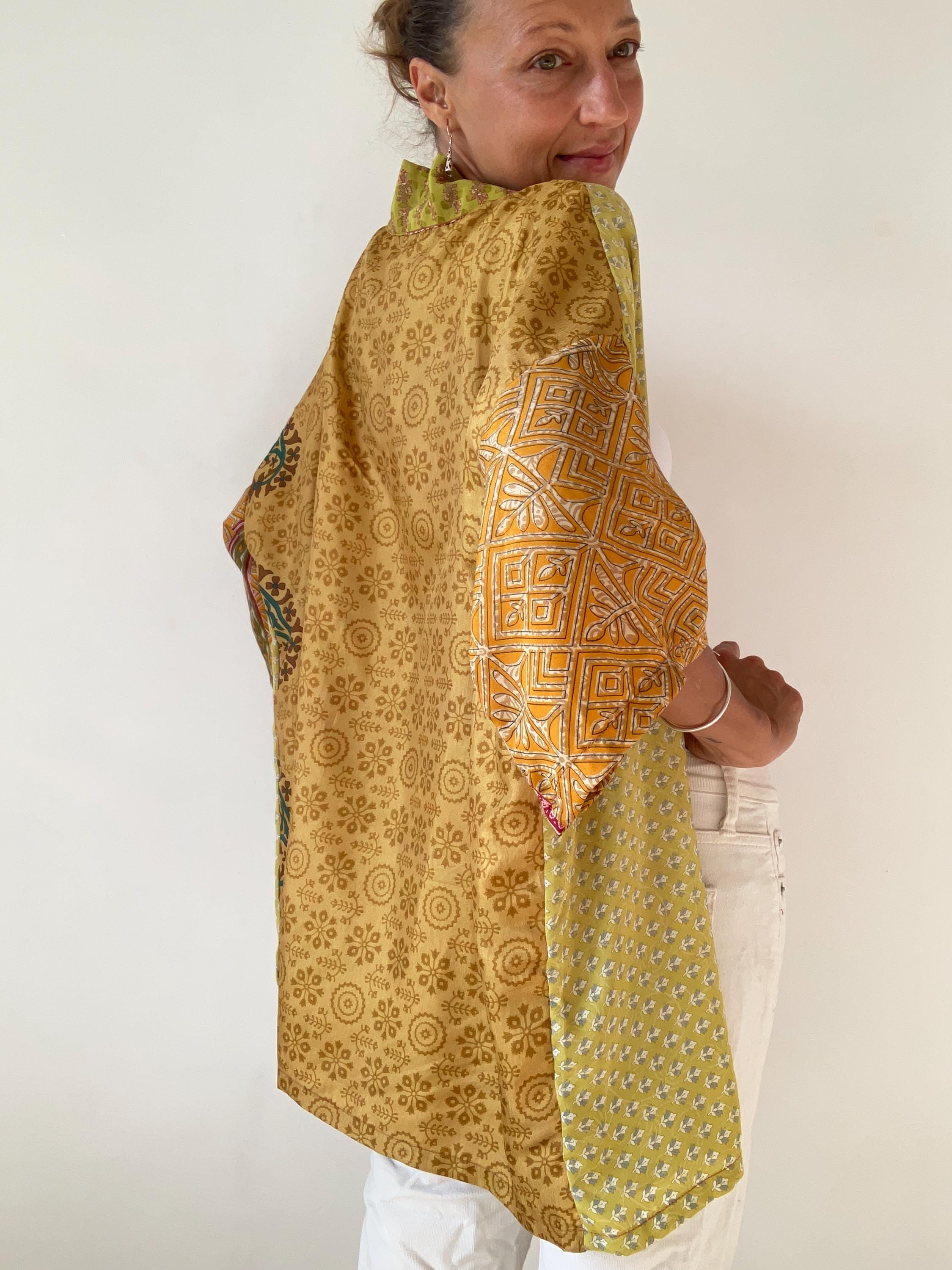 Vintage Silk Boho Shirt Oversized Kimono Blouse Unisex