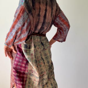 patchwork robe short sheer silk kimono topper comfy light kimono summer boho vacation robe dressing gown morning gown house shirt image 14