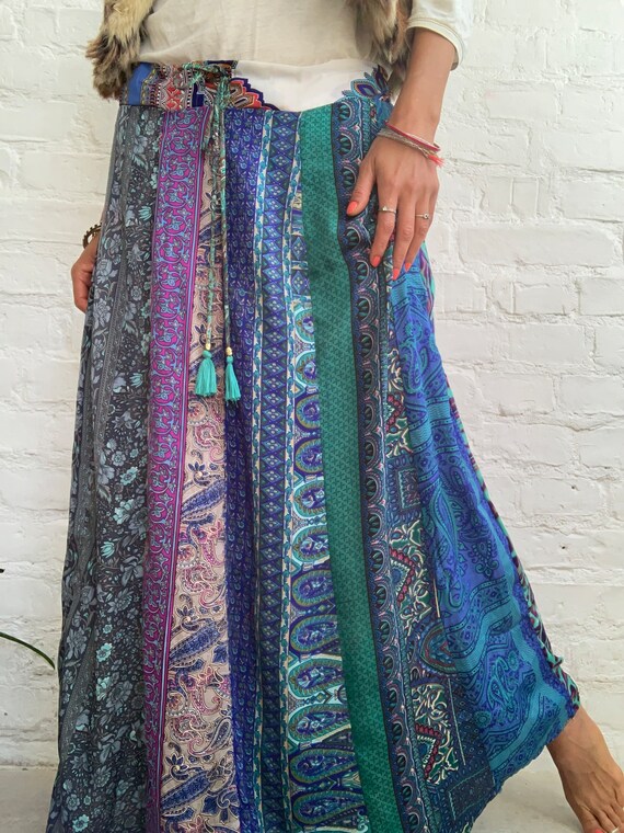 Colorful Patchwork Maxi Skirt Ruffled Flared Floor Length - Etsy