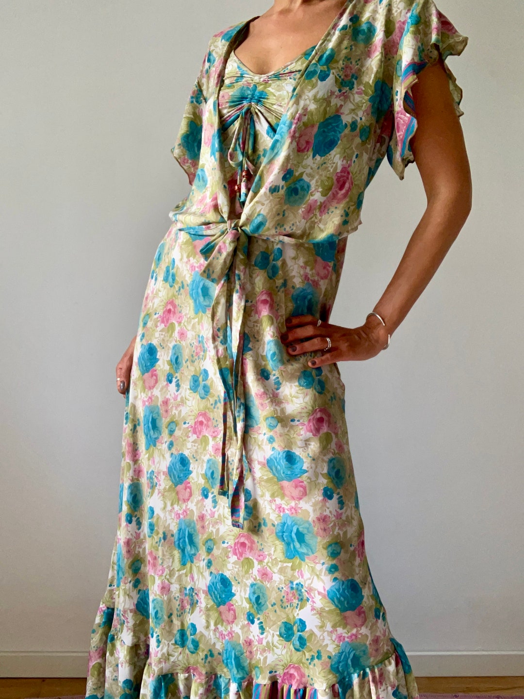 Boho Silk Halter Neck Dress Beach Party Goddess Paisely Maxi Dress Niya