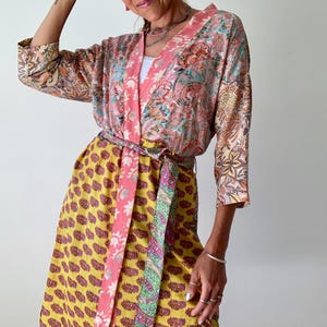 Patchwork Floral Kimono Robe: Boho Beach Cover-Up short duster hippie chic style beach cover up lounging shirt dressing gown