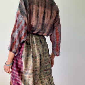 patchwork robe short sheer silk kimono topper comfy light kimono summer boho vacation robe dressing gown morning gown house shirt image 13