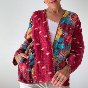 Boho kantha coat for spring oversized hippie reversible coat vintage style soft jacket loose free size open front quilted handcrafted jacket image 6