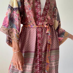 Patchwork lange kimono loungegewaad kleurrijke comfortabele stofdoek over jas boho zomer gratis grootte kamerjas ibiza vakantie strandgewaad