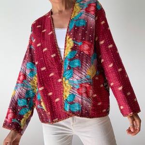 Boho kantha coat for spring oversized hippie reversible coat vintage style soft jacket loose free size open front quilted handcrafted jacket image 2