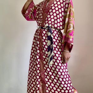 patchwork kimono robe silky long duster wrap tie house coat beach cover up barbie core style festival cardigan vibrant loose fit robe