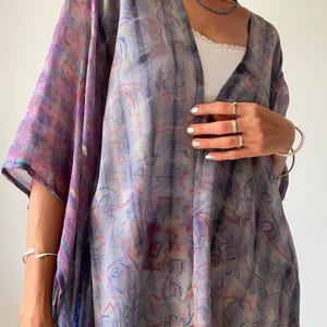 Sheer silk top airy loose blouse oversized summer shirt for the beach light wide kimono free size transparent tunic open front layering top