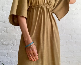 Natural boho dress long casual dress v neck high waist modest anytime maxi split dress light cotton dress earthy nomad hippie kaftan