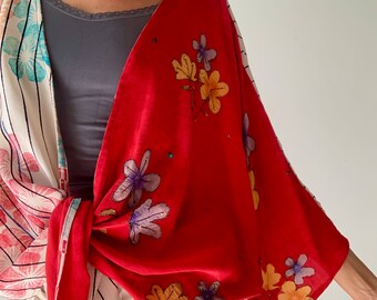 Wide sleeve bolero silk embroidered loose jacket daily wear boho style comfy over top lightweight breezy sheer topper with front tie blouse