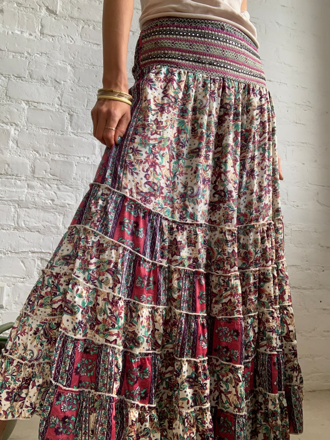 KatieJ Bianaca Skirt, Shabby Floral Stripe main image 1