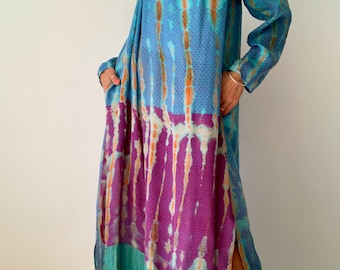 Vestido largo de seda extra holgado, talla única, caftán ligero, vestido holgado, vestido de maternidad extragrande, vestido cómodo de verano de corte holgado para uso diario