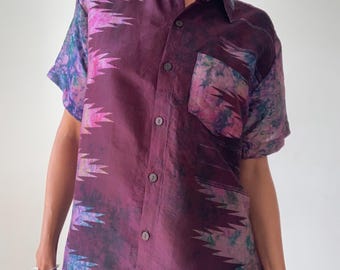 mens silk shirt for summer button down shirt light breezy shirt loose casual blouse holiday vacation silk shirt unisex style party top