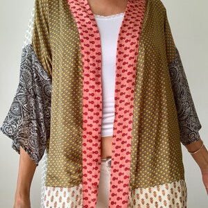 Patchwork-skjorta unisex färgglad siky-cover-up boho återvunnen hippiekimono fri storlek oversized överall lös sommartopp för fest