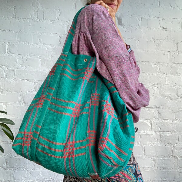 Sac Kantha style bohème sac à bandoulière en coton à porter au quotidien école marché travail coloré sac léger hippie funky confortable grand sac