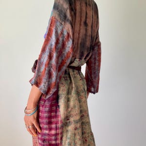patchwork robe short sheer silk kimono topper comfy light kimono summer boho vacation robe dressing gown morning gown house shirt image 10
