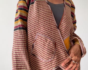 Kantha coat vintage upcycled jacket reversible light spring coat boho hippie jacket open-front casual coat for spring for casual outings