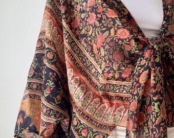 Silk wrap tie crop top free size kimono blouse boho summer party silk cover up comfy loose daily short bolero shrug lightweight blouse