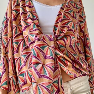 Crepe silk crop top lightweight tie dye kimono blouse open front loose fitting oversized summer comfy boho style top pastel sheer silk top