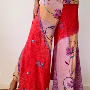 Silk palazzo pants summer boho extra wide leg loose flared silk trousers comfy original floaty bell pants floral trendy embroidered pant