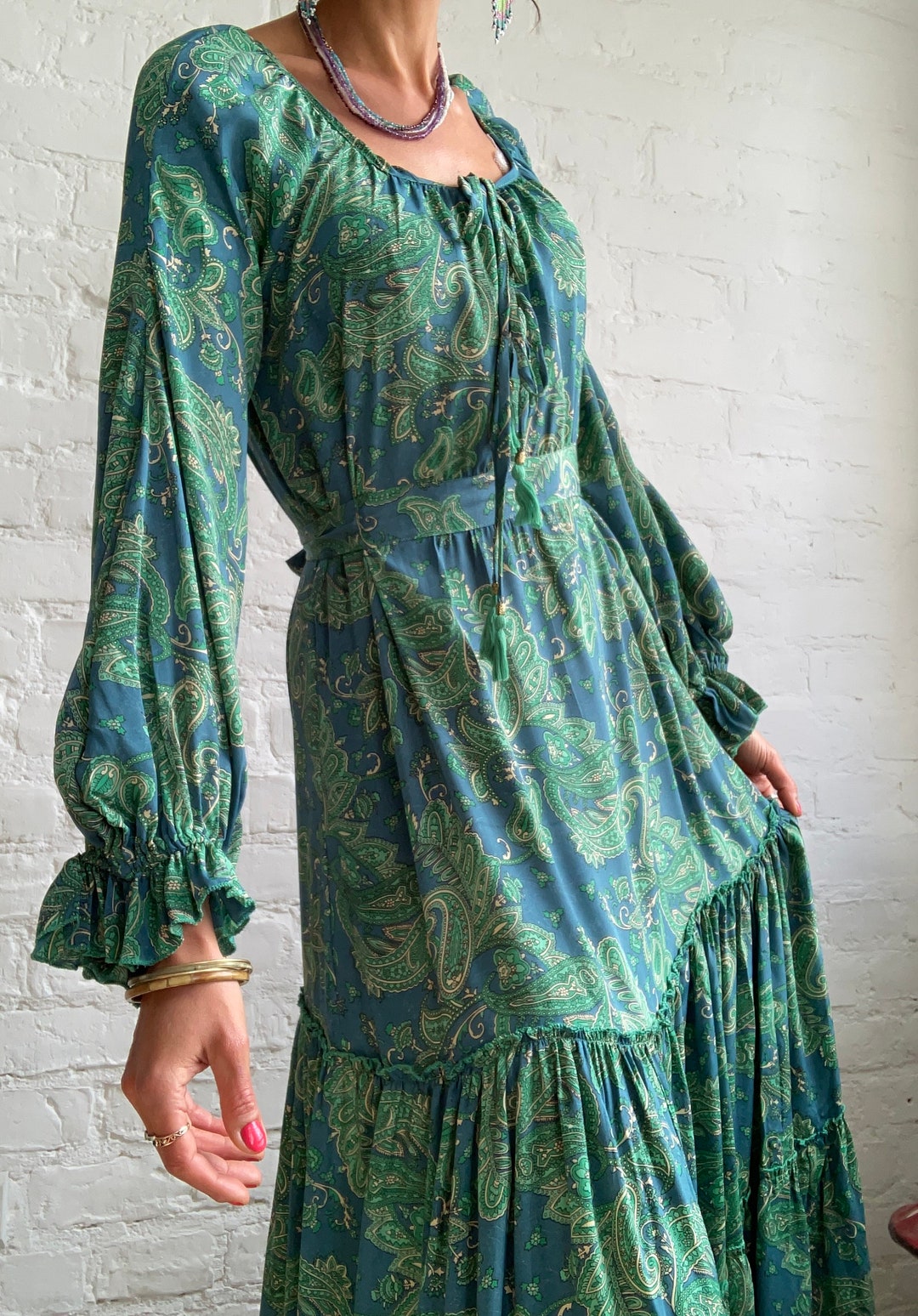 Boho Lantern Sleeve Button-Front Long Split Dress