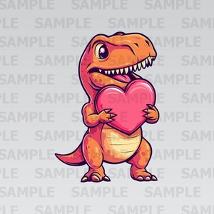 Dinosaurio T-Rex sosteniendo un corazón PNG Clipart, Día de San Valentín PNG, Gráfico imprimible para diseño de camisetas