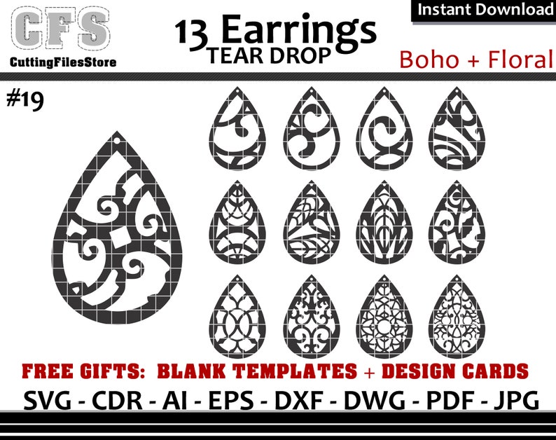 Earrings SVG Tear Drop Boho Floral Cut Files Gifts - Etsy