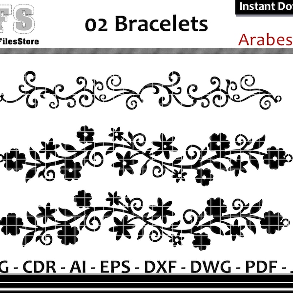 2 Bracelets Arabesques Colliers Collier Drop CNC Laser Template Cut Files Cricut Silhouette Scanncut Craft Pendentif cdr dxf svg dwg ai pdf