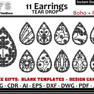 Earrings SVG Tear Drop Boho Floral Cut Files + Gifts