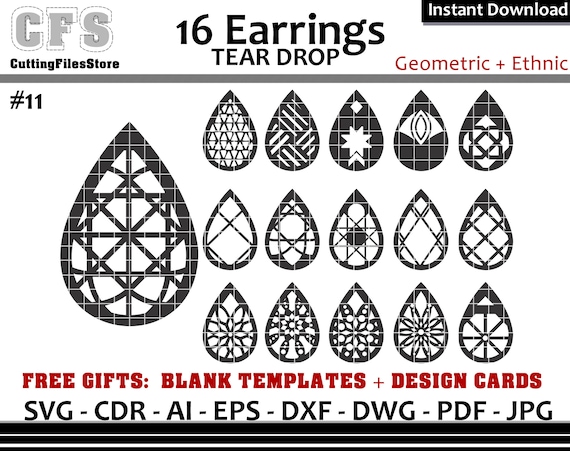 Earrings SVG Tear Drop Geometric Cut Files Gifts | Etsy