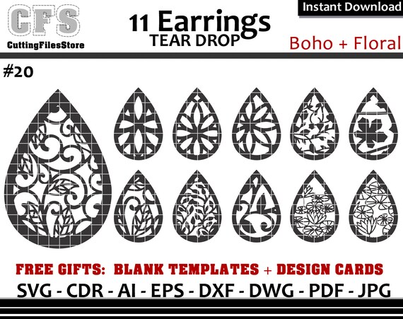 Earrings SVG Tear Drop Boho Gloral Cut Files Gifts | Etsy