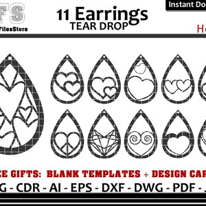 Earrings SVG Tear Drop Hearts Cut Files Gifts - Etsy