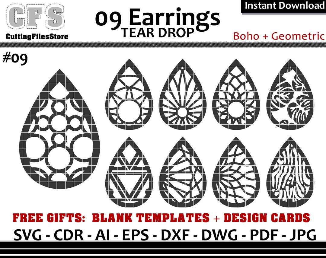 Earrings SVG Tear Drop Boho Geometric Cut Files Gifts - Etsy
