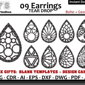 Earrings SVG Tear Drop Boho Geometric Cut Files + Gifts
