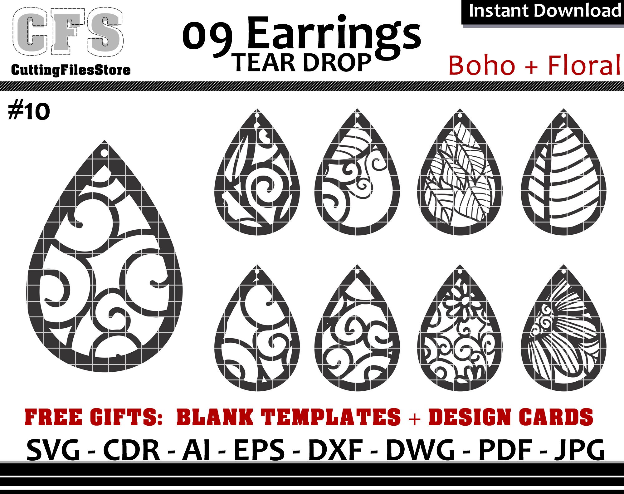 Earrings SVG Tear Drop Boho Floral Cut Files Gifts | Etsy